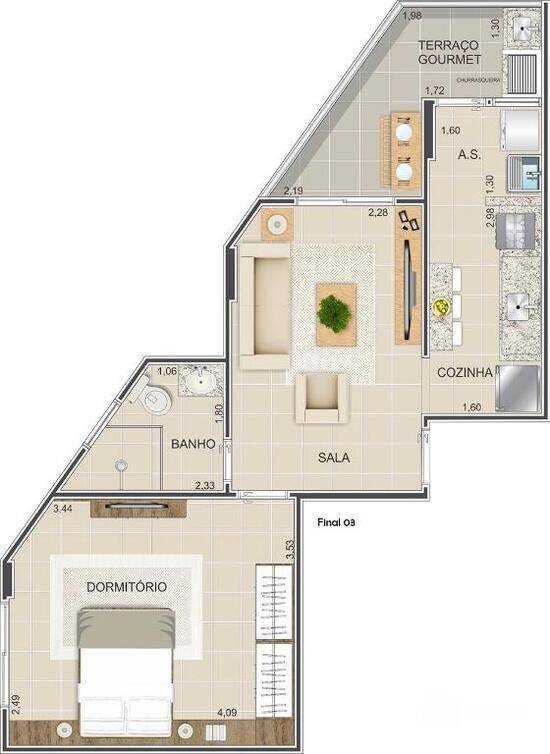 Gomes House Residence, apartamentos com 1 a 2 quartos, 46 a 78 m², Praia Grande - SP