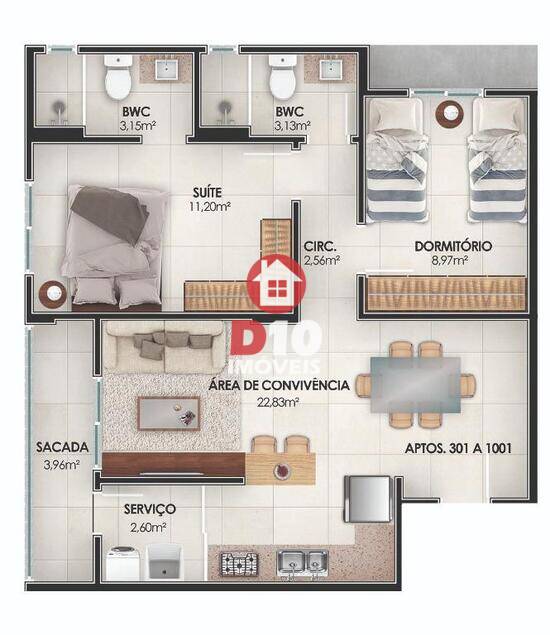 Montpellier Residencial, com 3 quartos, 79 m², Içara - SC