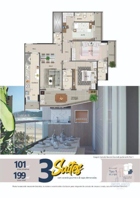 Veraneio, apartamentos com 2 a 3 quartos, 68 a 101 m², Praia Grande - SP