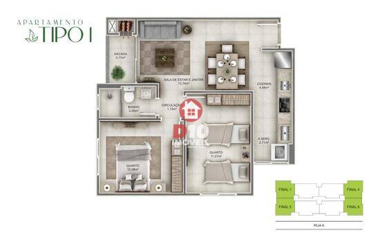 Reserva do Vale, apartamentos com 2 quartos, 59 a 71 m², Araranguá - SC