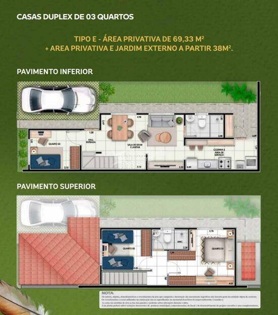 Andorinha - Cidade Reserva Leste, casas com 2 a 3 quartos, 53 a 69 m², Teresina - PI