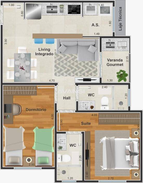 Galena, apartamentos com 2 quartos, 56 m², Americana - SP