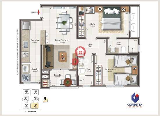 Maraville, apartamentos com 2 quartos, 69 m², Criciúma - SC