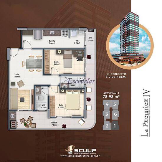 Residencial La Premier IV, apartamentos com 2 quartos, 73 a 79 m², Praia Grande - SP