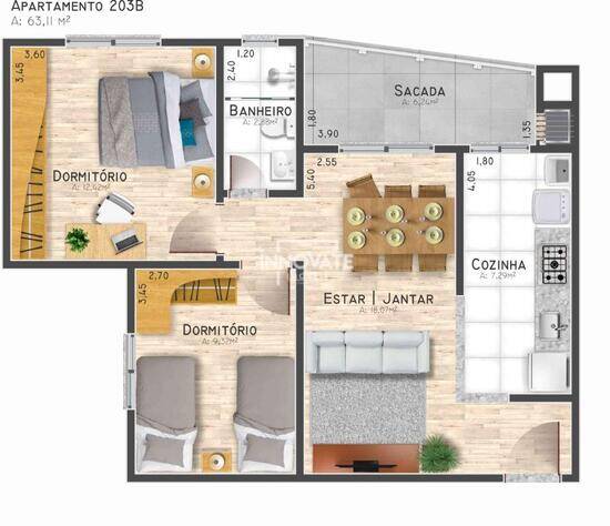 Residencial Carolina, apartamentos com 2 quartos, 64 m², Ivoti - RS