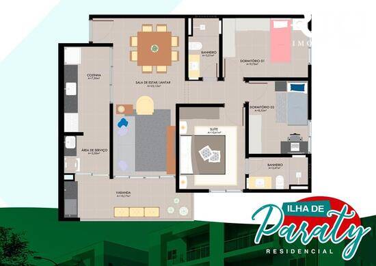 Ilha de Paraty, apartamentos com 3 quartos, 89 a 90 m², Rio Branco - AC