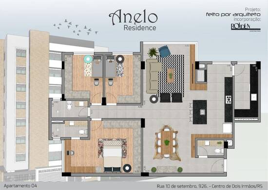 Anelo Residence, apartamentos com 3 quartos, 122 m², Dois Irmãos - RS