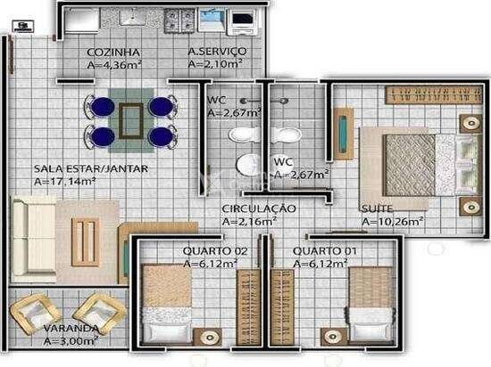 Plaza Mayor, apartamentos com 2 a 3 quartos, 55 a 68 m², Teresina - PI