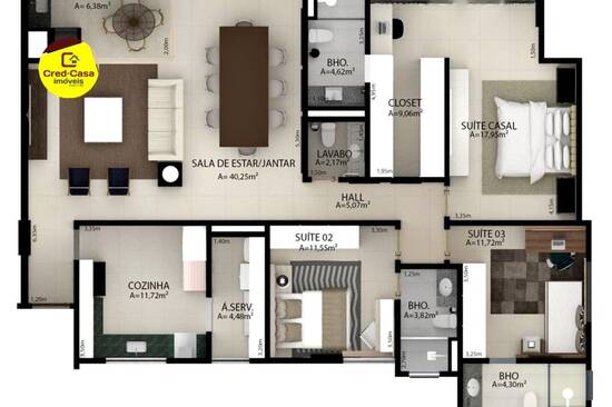 Monte Cassino Residence, apartamentos com 3 quartos, 151 m², Porto Velho - RO