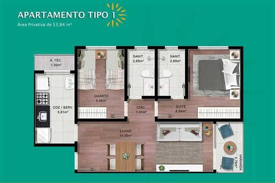 Top Club Residencial, apartamentos com 2 quartos, 52 a 54 m², Salvador - BA