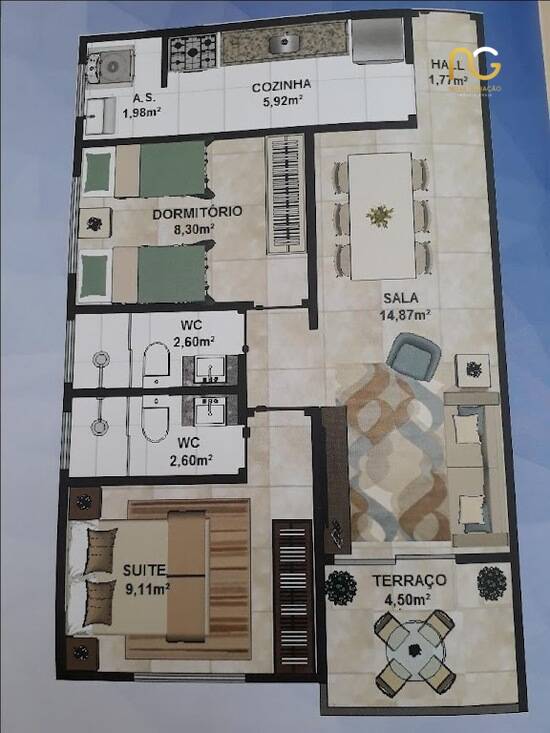 Ilha de Capri  I, apartamentos com 2 quartos, 59 a 92 m², Praia Grande - SP