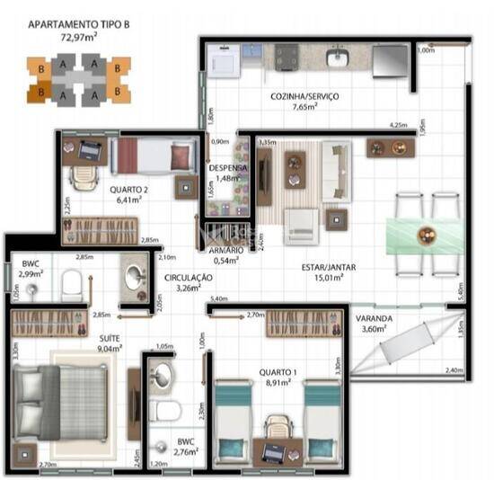 Brisa Sul Residence, apartamentos com 3 quartos, 73 a 73 m², Teresina - PI