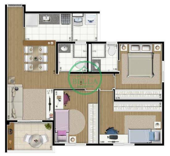 Apartamento de 66 m² Vila Mangalot - São Paulo, à venda por R$ 460.000