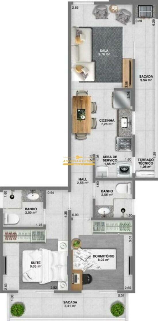 Pettra Itararé, apartamentos com 1 a 2 quartos, 40 a 64 m², Praia Grande - SP