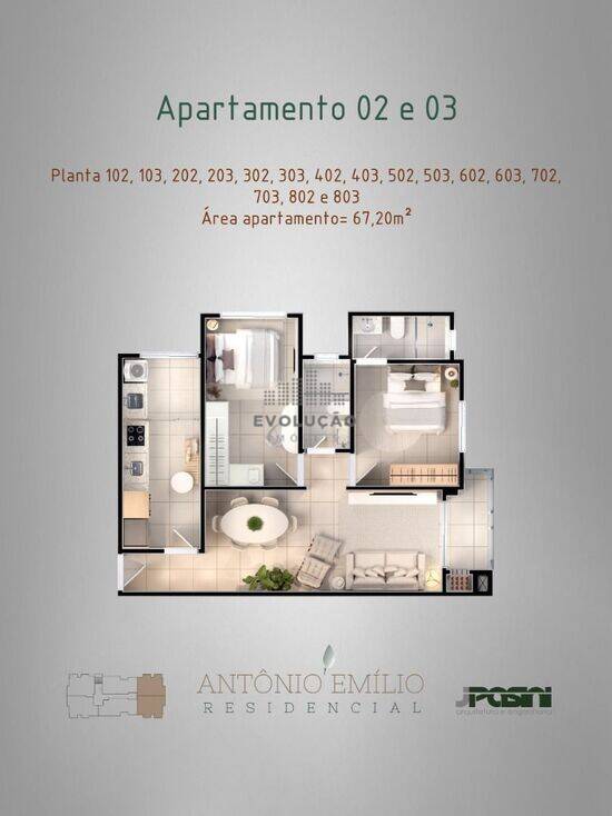 Antonio Emilio Residence, apartamentos com 2 quartos, 68 m², São José - SC