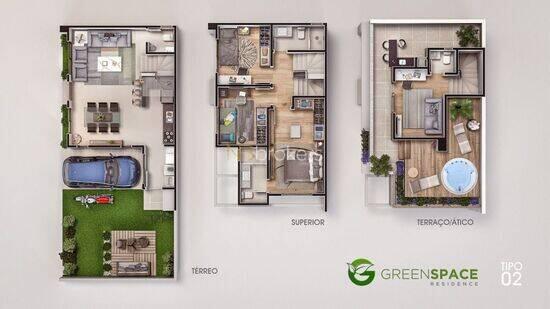 Green Space, casas com 3 quartos, 157 a 168 m², Curitiba - PR