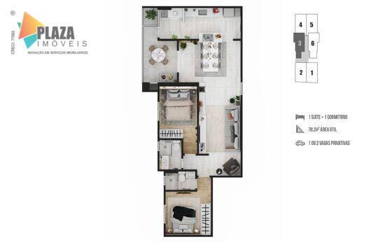 Apartamento de 78 m² Canto do Forte - Praia Grande, à venda por R$ 670.000