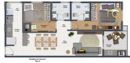 Vermont, apartamentos com 2 quartos, 65 a 73 m², Praia Grande - SP