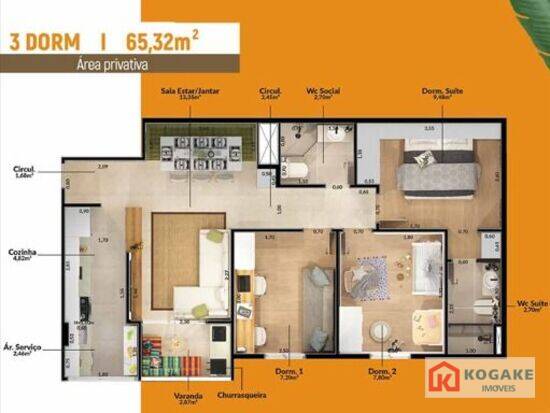 Apartamento de 65 m² Parque Residencial Flamboyant - São José dos Campos, à venda por R$ 375.451