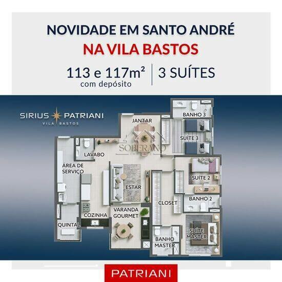 Sirius Patriani, apartamentos com 3 quartos, 113 a 117 m², Santo André - SP