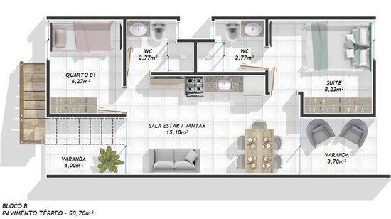 Ed. Villamares, apartamentos com 2 quartos, 49 a 53 m², Luis Correia - PI