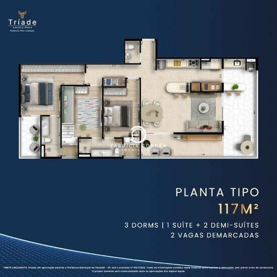 Tríade Century Plaza, apartamentos com 2 a 3 quartos, 69 a 117 m², Taubaté - SP