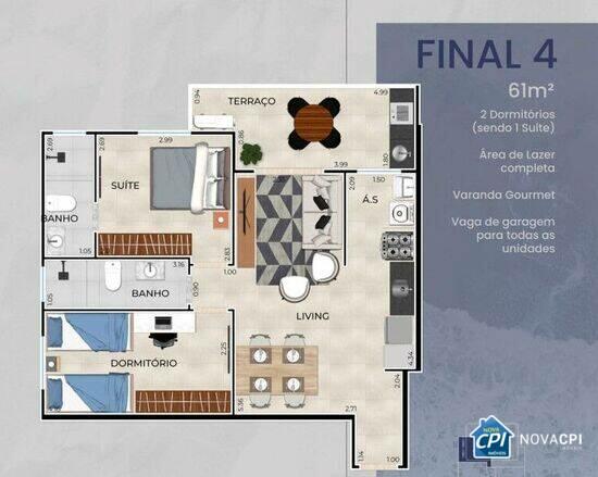 Apartamento de 62 m² Vila Guilhermina - Praia Grande, à venda por R$ 465.000