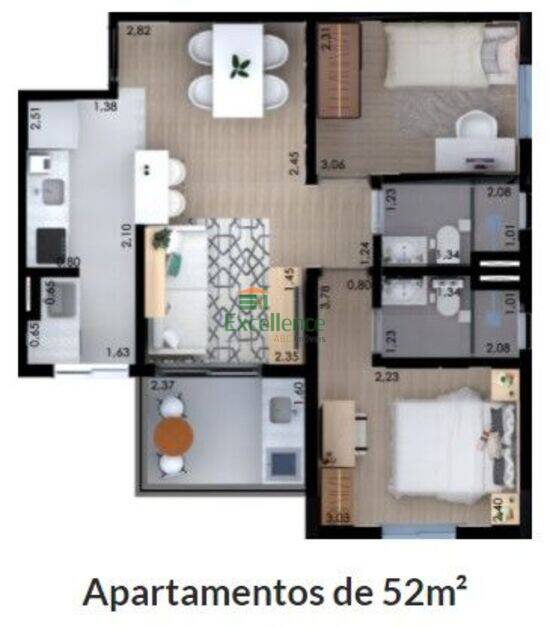 Apartamento de 53 m² na Sidnei - Utinga - Santo André - SP, à venda por R$ 360.000