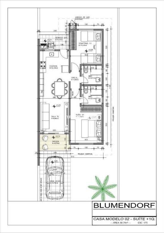 Residencial Blumendorf, sobrados com 2 a 3 quartos, 69 a 75 m², Blumenau - SC