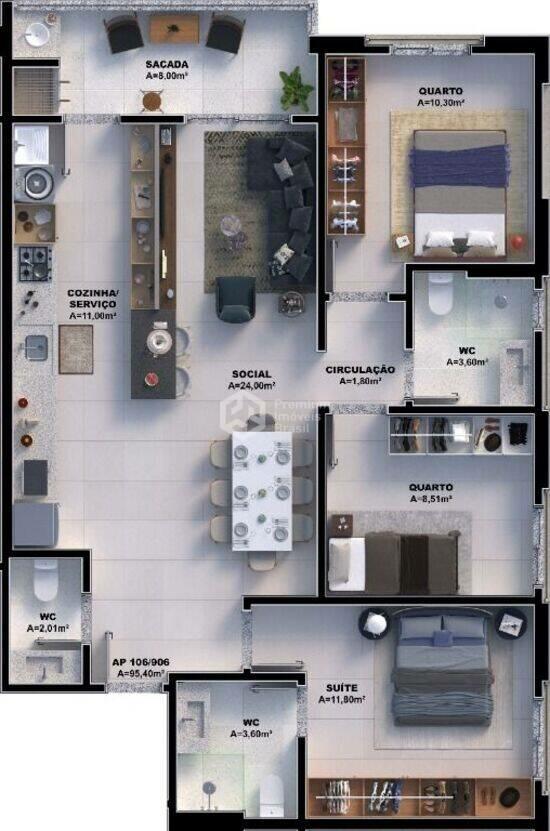 Dubai Residence, apartamentos com 3 quartos, 116 m², Palhoça - SC