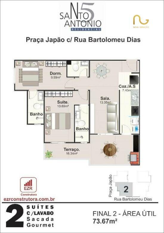 Santo Antônio 5, apartamentos com 1 a 2 quartos, 51 a 74 m², Praia Grande - SP