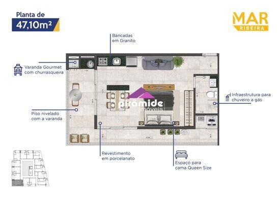 Mar Ribeira, apartamentos com 1 quarto, 36 a 48 m², Ubatuba - SP