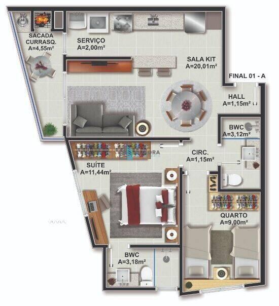 Apartamento de 62 m² Itacorubi - Florianópolis, à venda por R$ 572.000