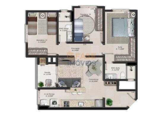 Mont Blanc Residencial, apartamentos com 2 a 3 quartos, 62 a 75 m², Criciúma - SC