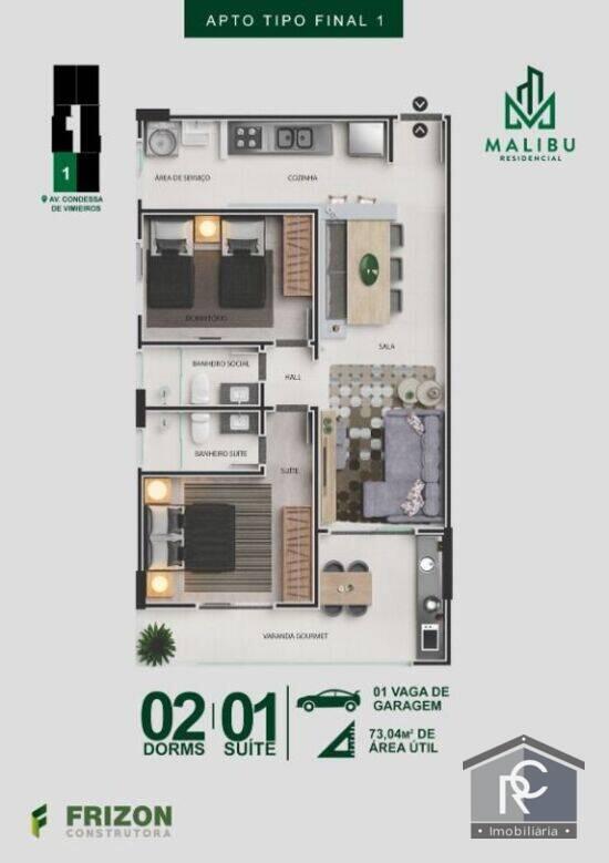 Malibu, apartamentos com 2 quartos, 59 m², Itanhaém - SP