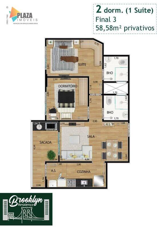 Brooklyn Residence, com 1 a 2 quartos, 51 a 74 m², Praia Grande - SP