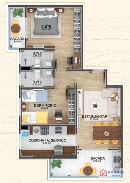 Apartamento de 76 m² Jardim São Dimas - São José dos Campos, à venda por R$ 708.412,64