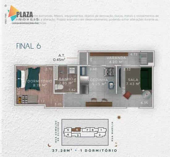 Studio 65, apartamentos com 1 quarto, 37 a 47 m², Praia Grande - SP