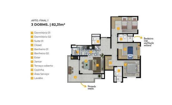 SAN PAOLO, apartamentos com 2 a 3 quartos, 61 a 82 m², Caraguatatuba - SP