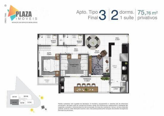 Pedro, apartamentos com 2 quartos, 75 a 79 m², Praia Grande - SP