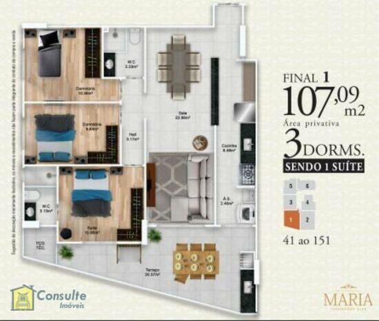 Res. Maria Fernandes Dias, apartamentos com 2 a 3 quartos, 74 a 110 m², Praia Grande - SP