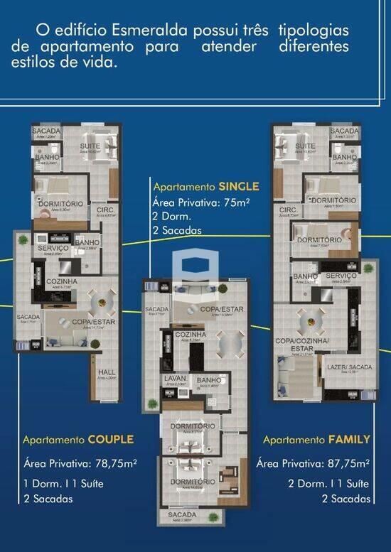 Edifício Residencial Esmeralda, com 3 quartos, 38 a 92 m², Apucarana - PR